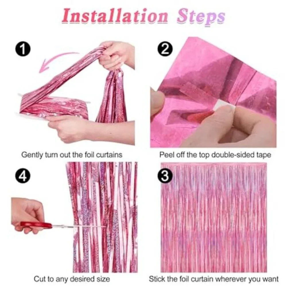 2PC Glitter Pink Tinsel Fringe Curtain PET 3.28x7ft Party Backdrop Decor
